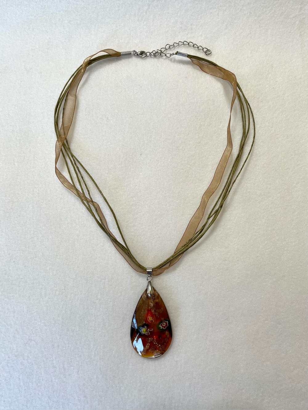 Handcrafted Boho Amber Resin Pendant Necklace Multistrand Fairycore Woodland 19”